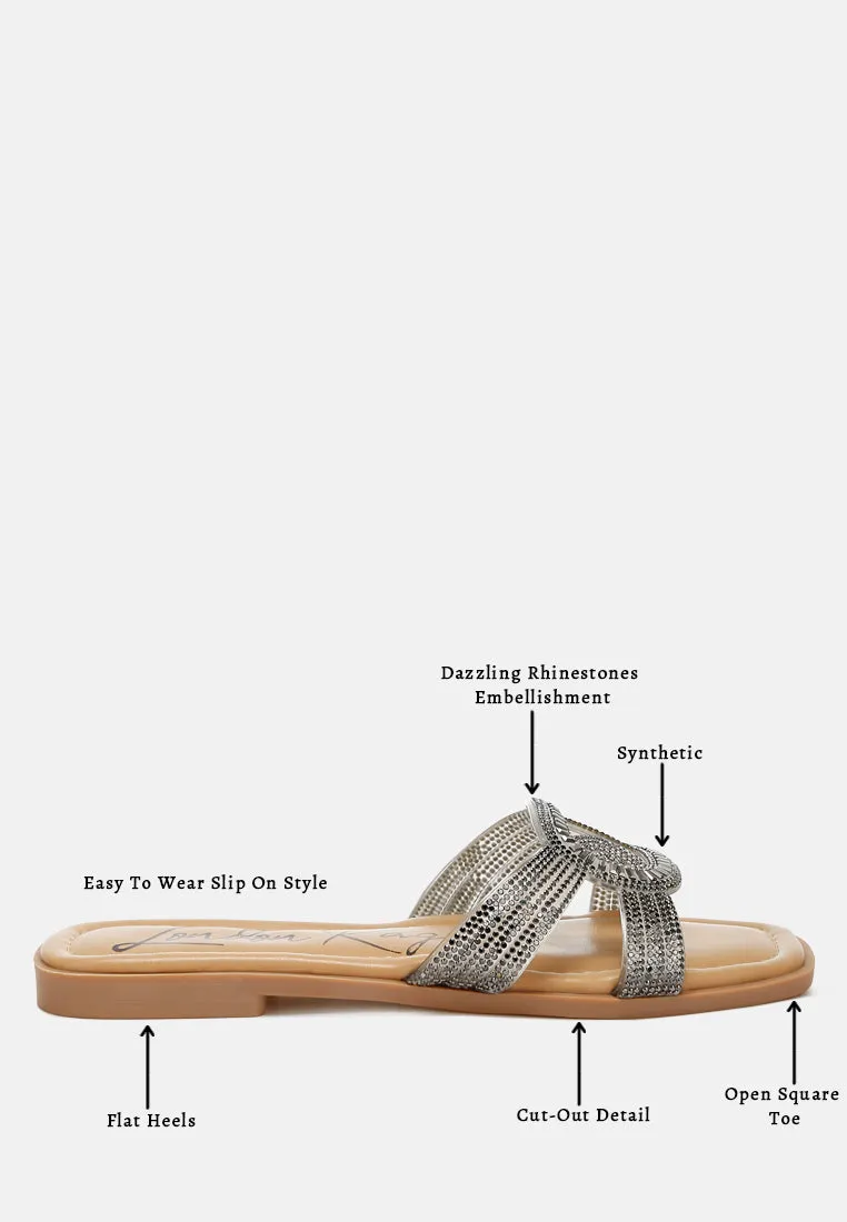 Rhinestones Embellished Flat Sandals By Ruw