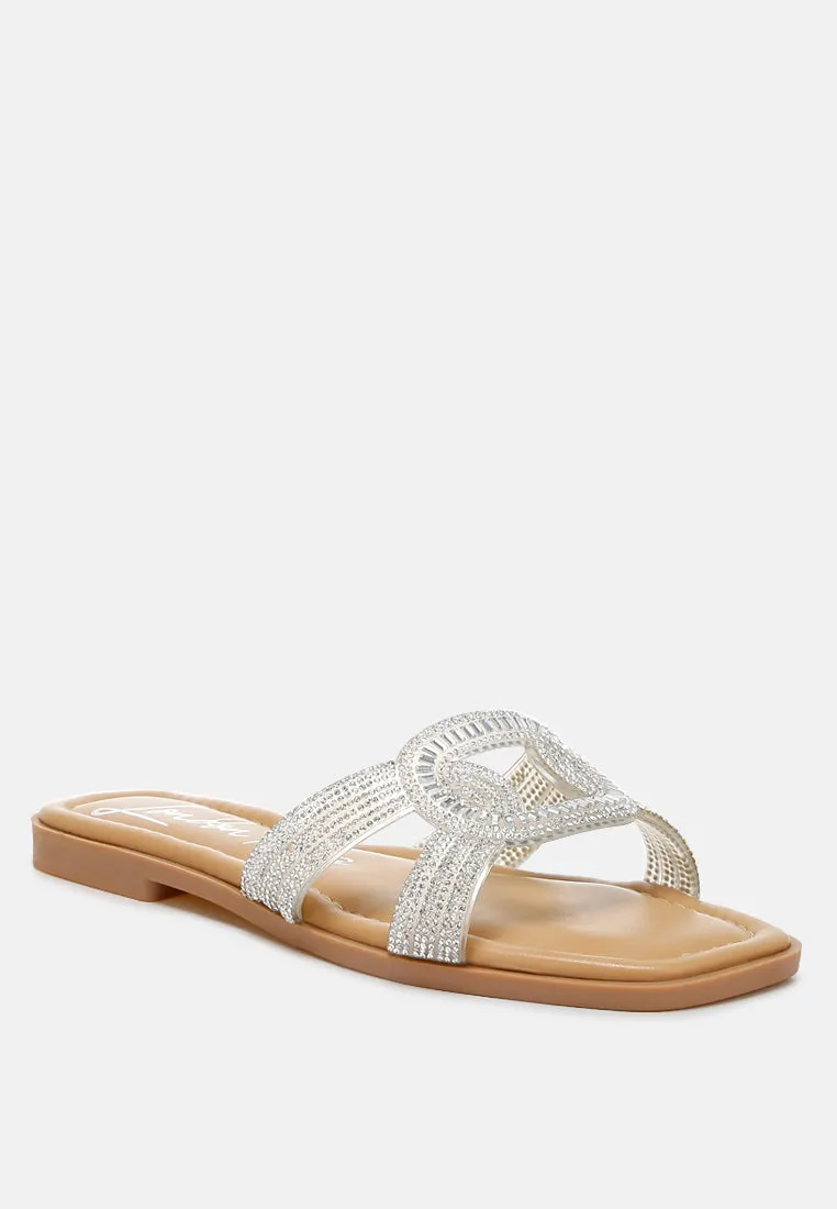 Rhinestones Embellished Flat Sandals By Ruw