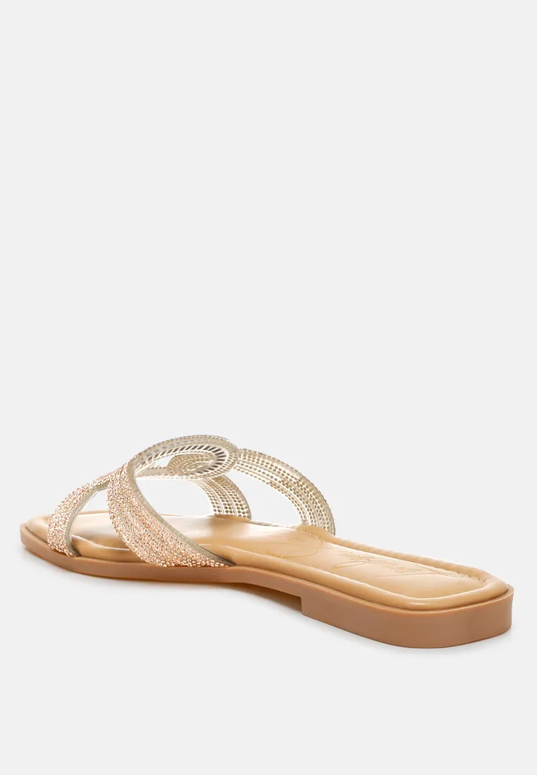Rhinestones Embellished Flat Sandals By Ruw