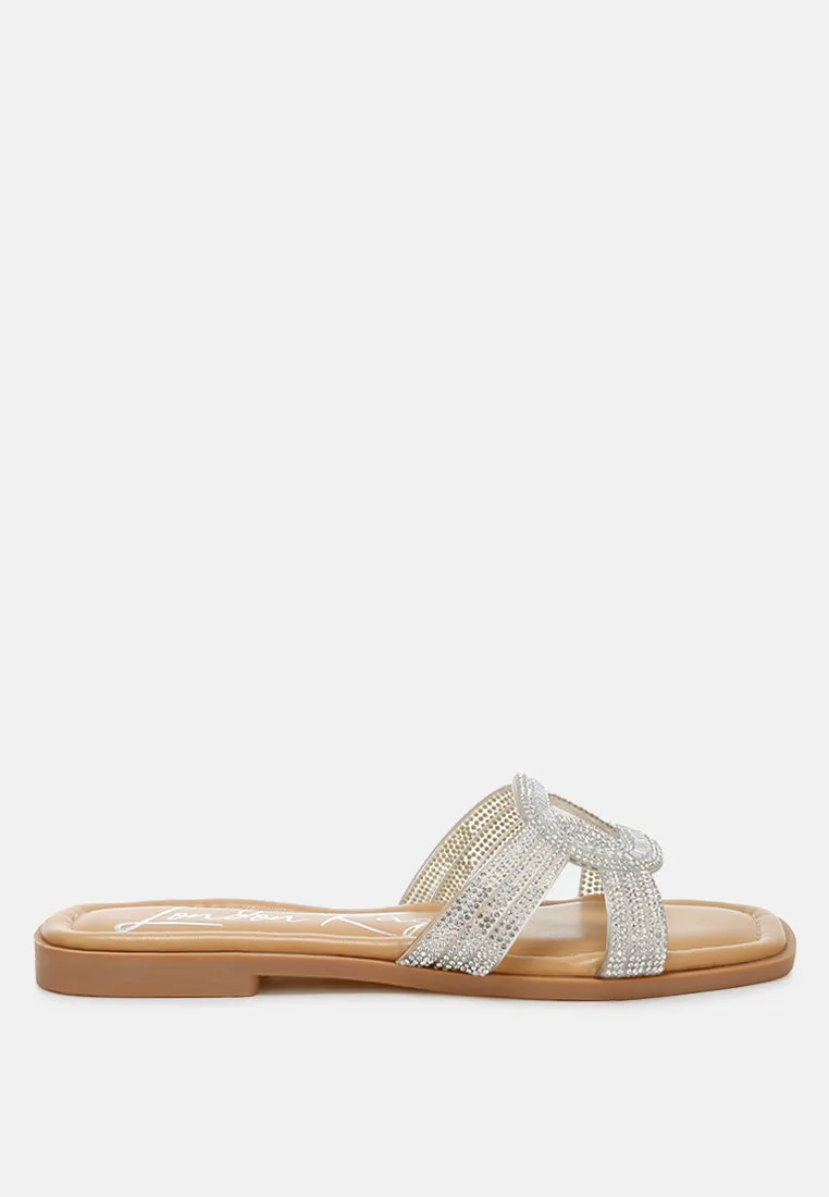 Rhinestones Embellished Flat Sandals By Ruw