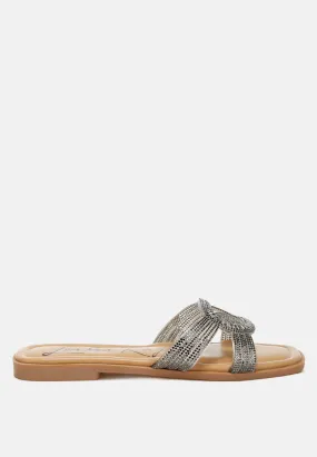 Rhinestones Embellished Flat Sandals By Ruw