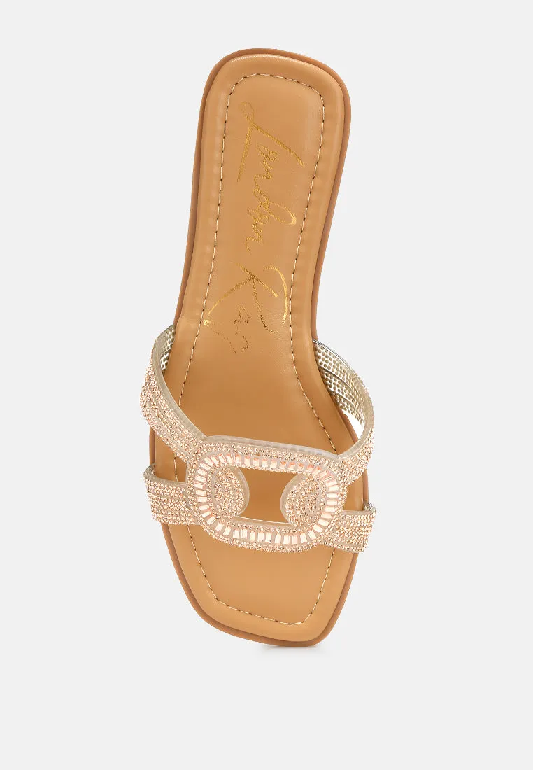 Rhinestones Embellished Flat Sandals By Ruw