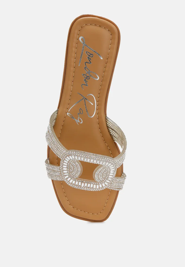 Rhinestones Embellished Flat Sandals By Ruw