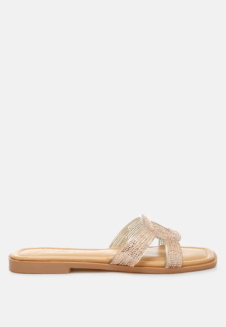 Rhinestones Embellished Flat Sandals By Ruw