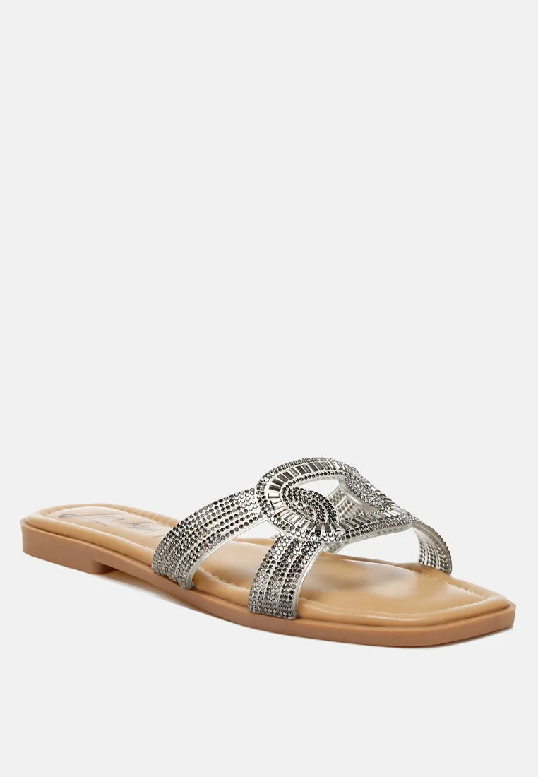 Rhinestones Embellished Flat Sandals By Ruw
