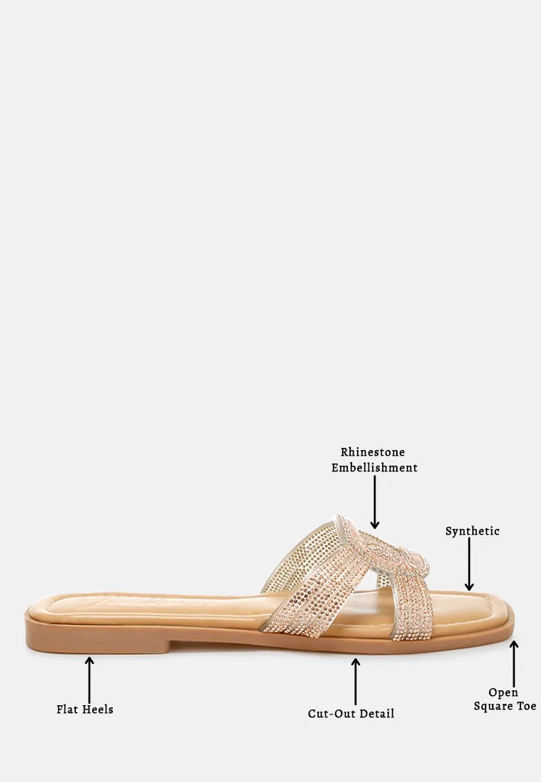 Rhinestones Embellished Flat Sandals By Ruw