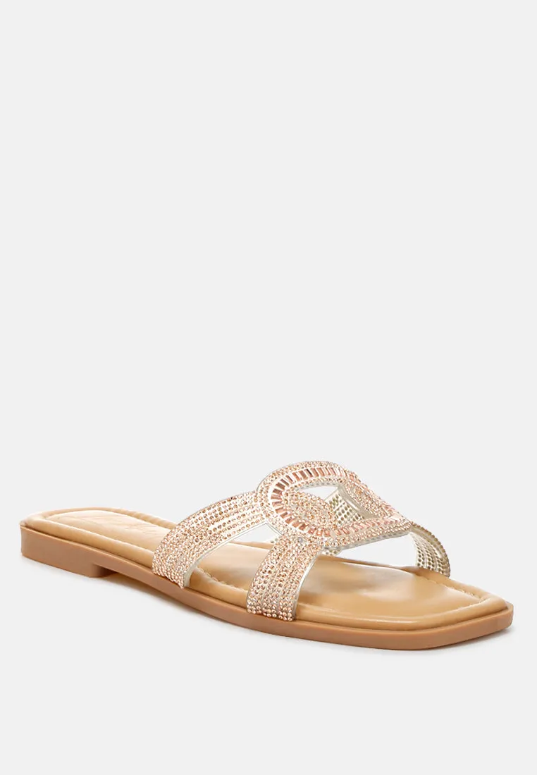 Rhinestones Embellished Flat Sandals By Ruw