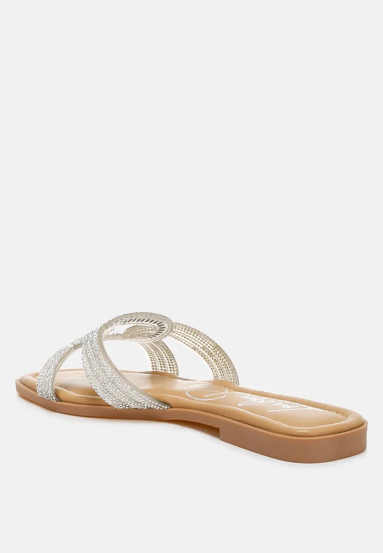 Rhinestones Embellished Flat Sandals By Ruw