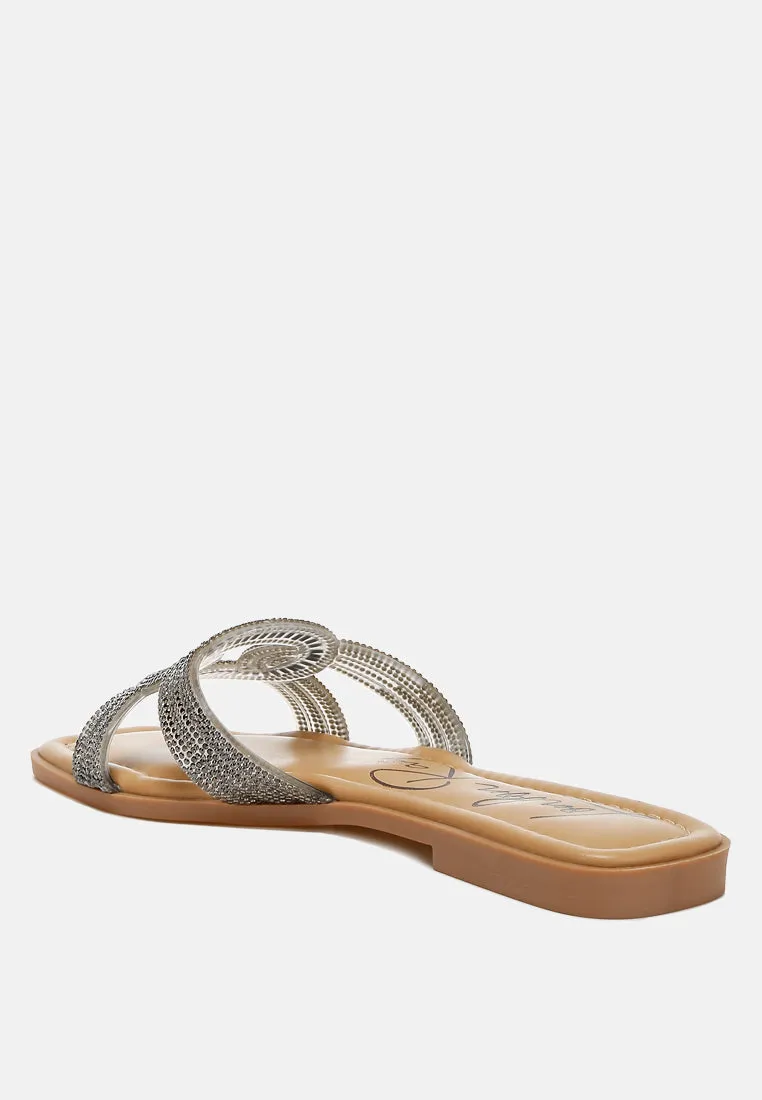 Rhinestones Embellished Flat Sandals By Ruw