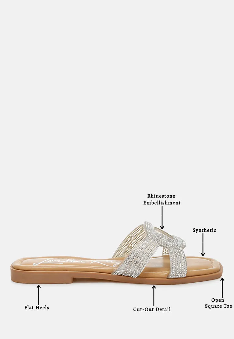 Rhinestones Embellished Flat Sandals By Ruw
