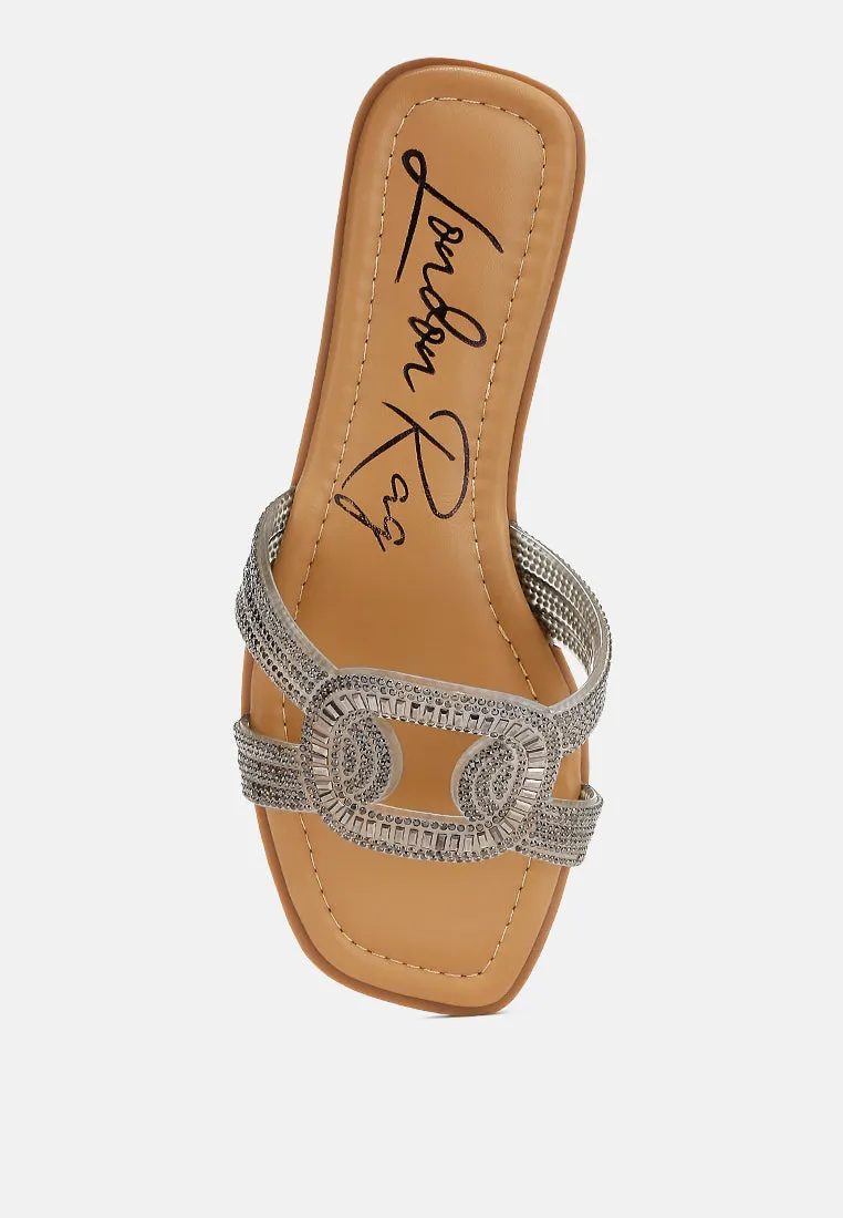 Rhinestones Embellished Flat Sandals By Ruw