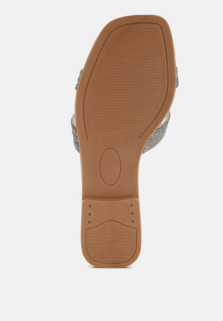 Rhinestones Embellished Flat Sandals By Ruw