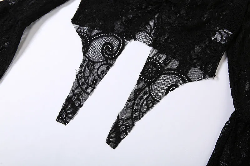'Rock n Roll' Black Lace Gothic Flare Sleeve Top