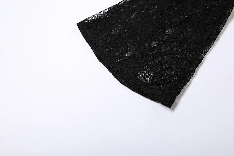 'Rock n Roll' Black Lace Gothic Flare Sleeve Top