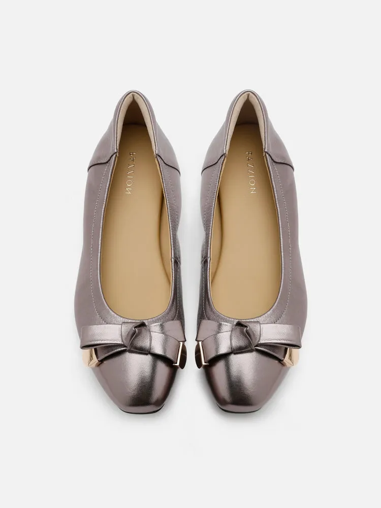 [SALE]Lilith Polished Silver Ballet Flats