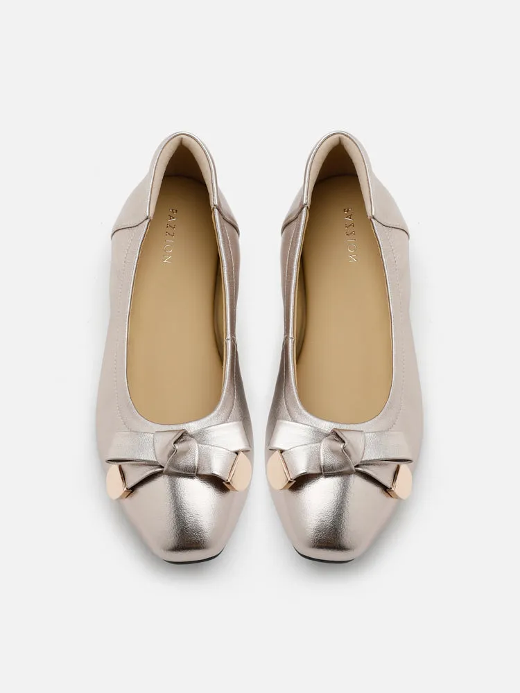 [SALE]Lilith Polished Silver Ballet Flats