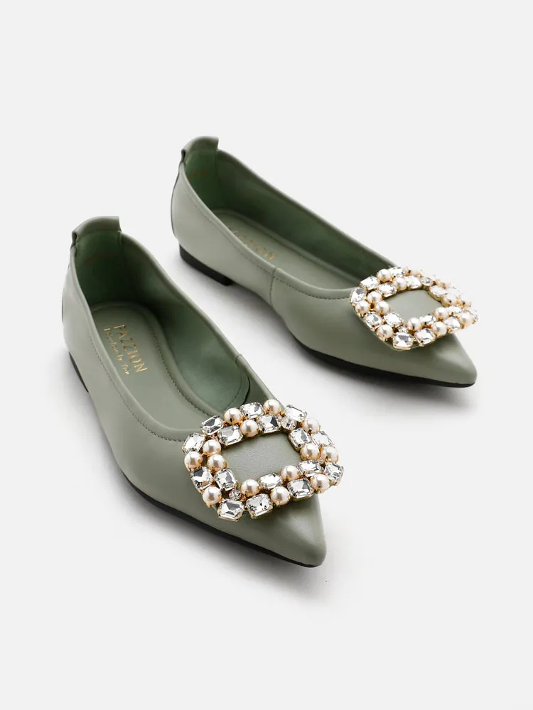 [SALE]Pearly Diamante Pointed Flats
