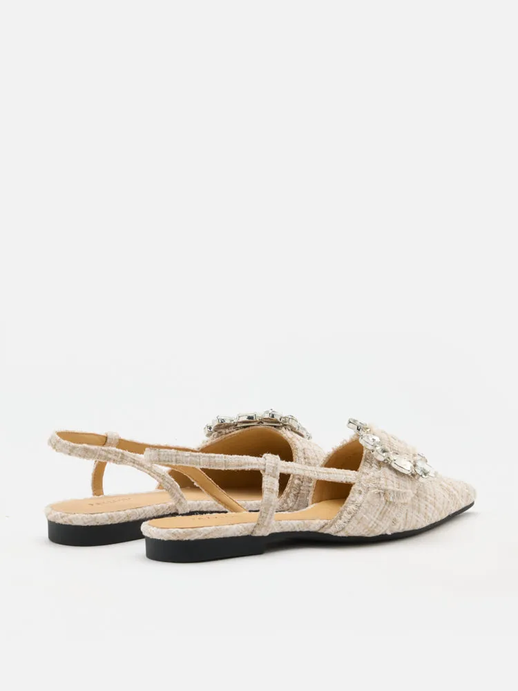 Sofie Tweed Diamante Buckle Slingback Flats