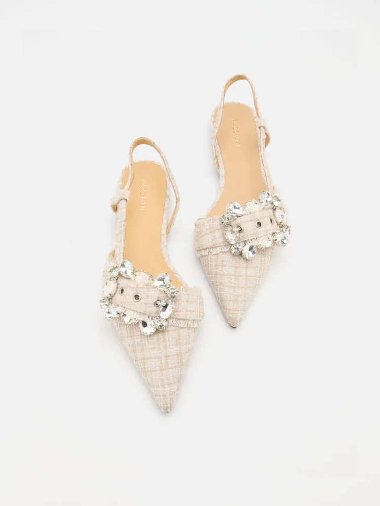 Sofie Tweed Diamante Buckle Slingback Flats