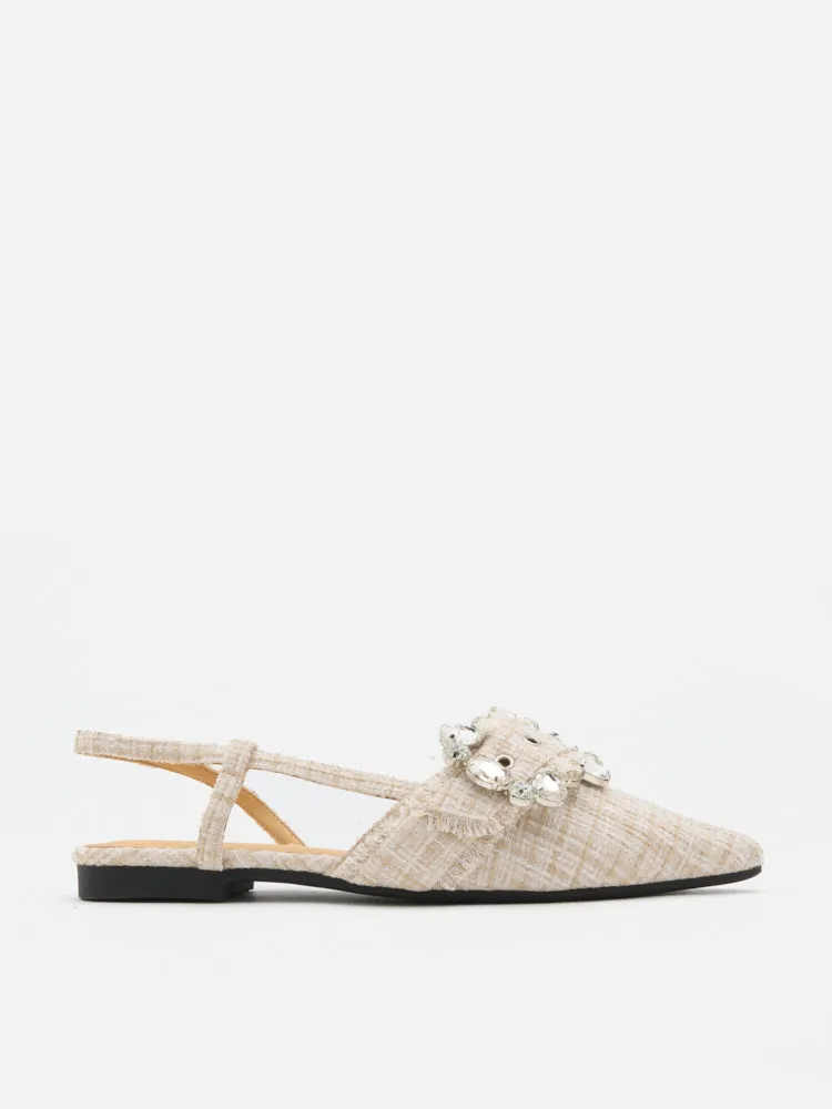 Sofie Tweed Diamante Buckle Slingback Flats