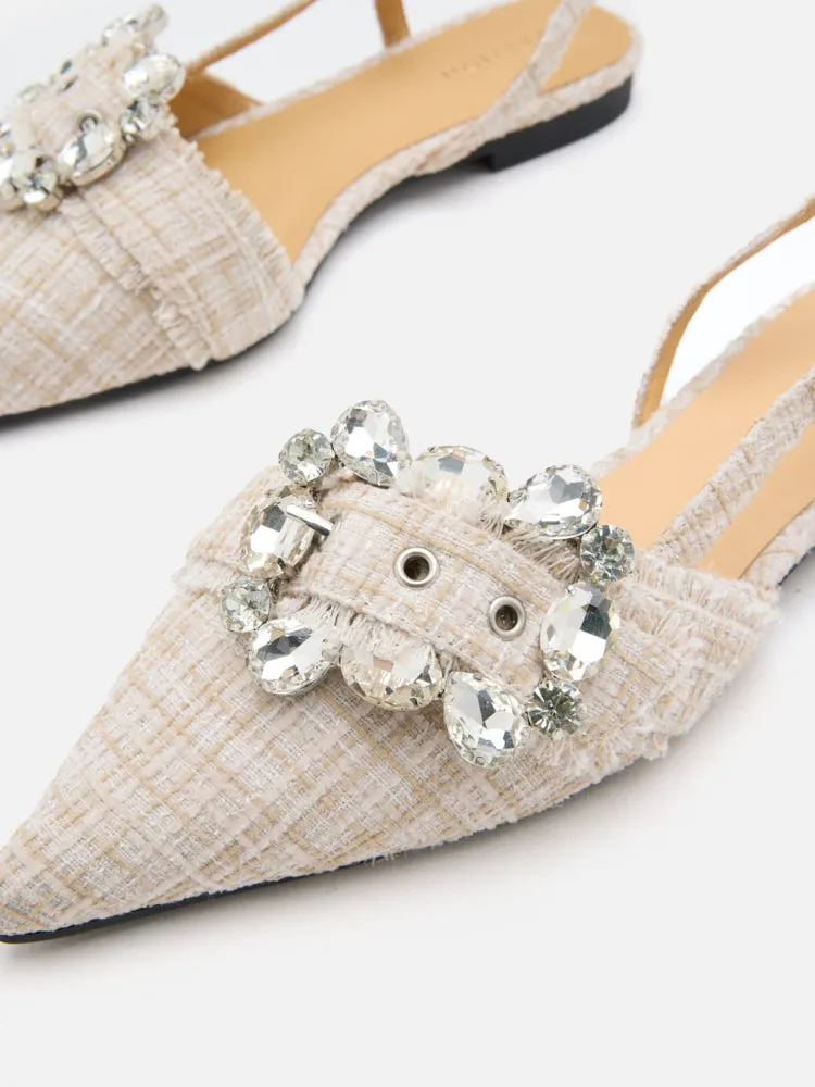 Sofie Tweed Diamante Buckle Slingback Flats