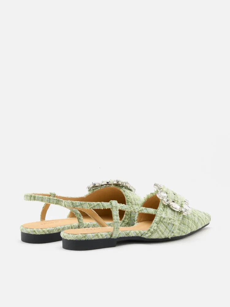 Sofie Tweed Diamante Buckle Slingback Flats