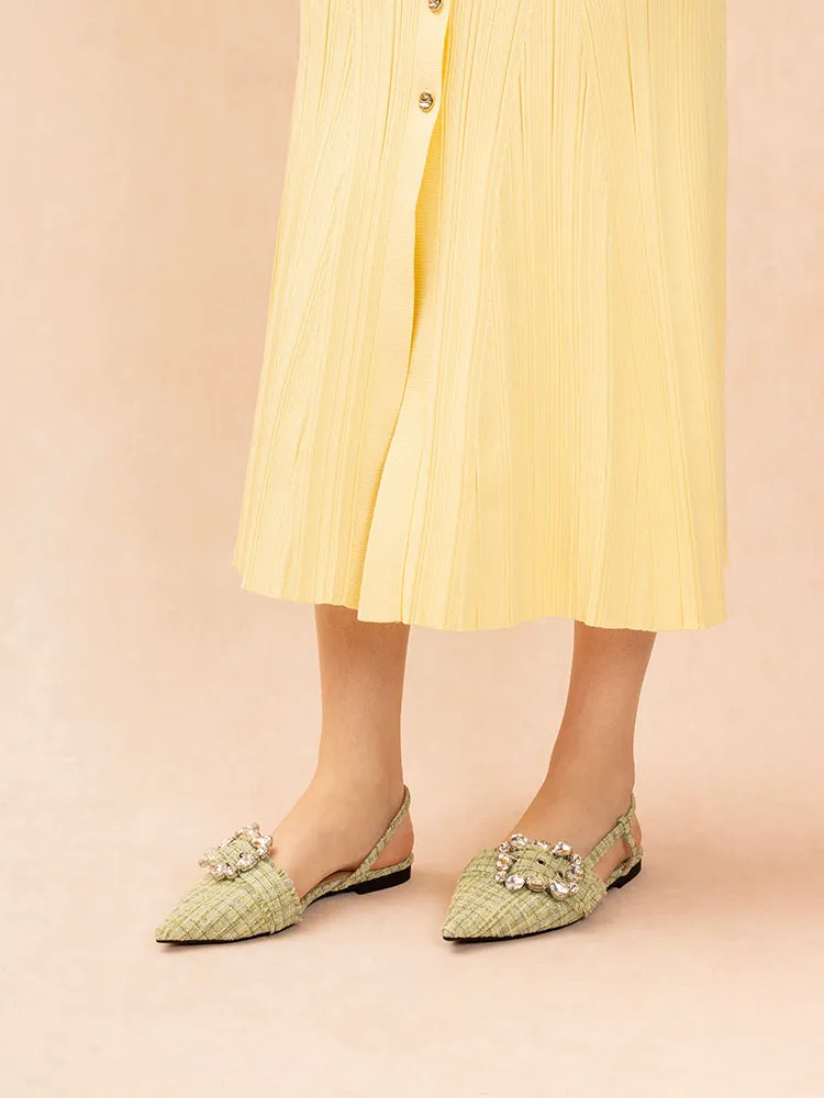 Sofie Tweed Diamante Buckle Slingback Flats