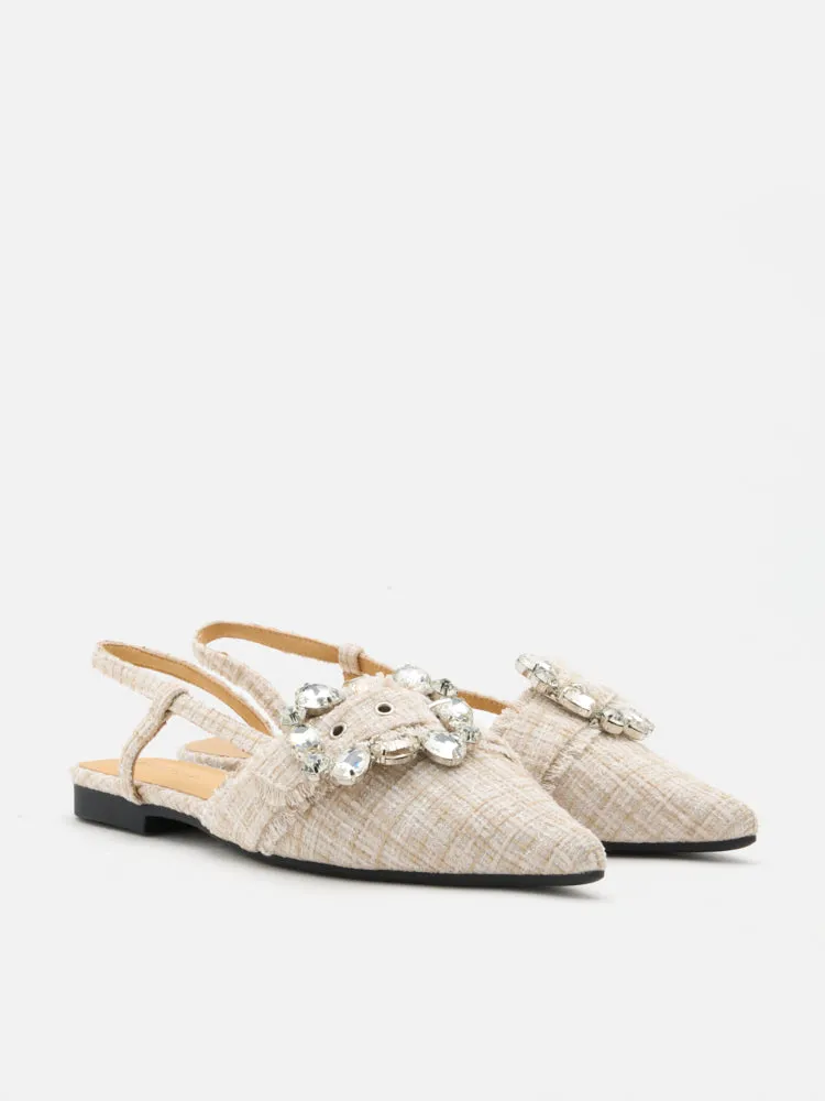 Sofie Tweed Diamante Buckle Slingback Flats