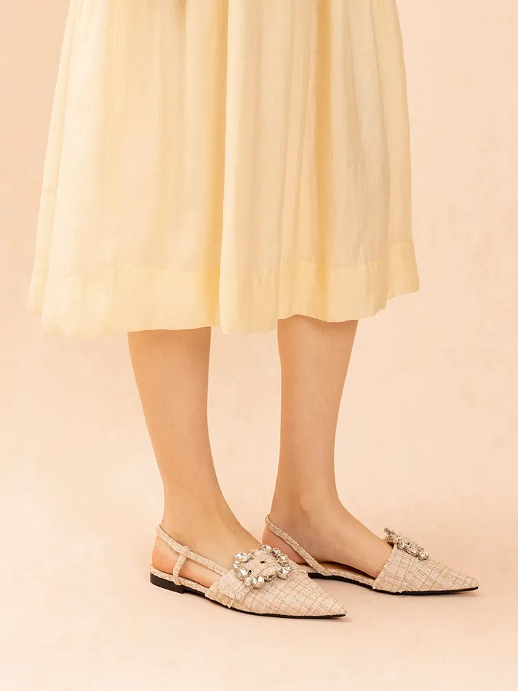 Sofie Tweed Diamante Buckle Slingback Flats