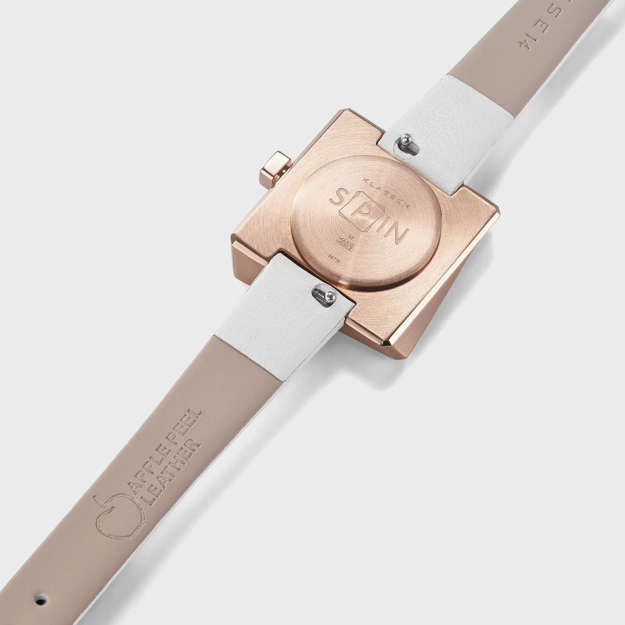 Spin Rose Gold Leather   Chain2Chain Bracelet Rose Gold White