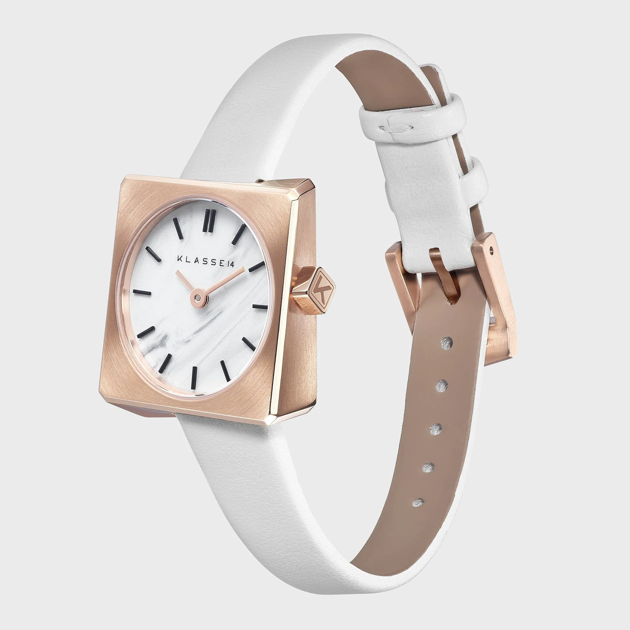 Spin Rose Gold Leather   Chain2Chain Bracelet Rose Gold White