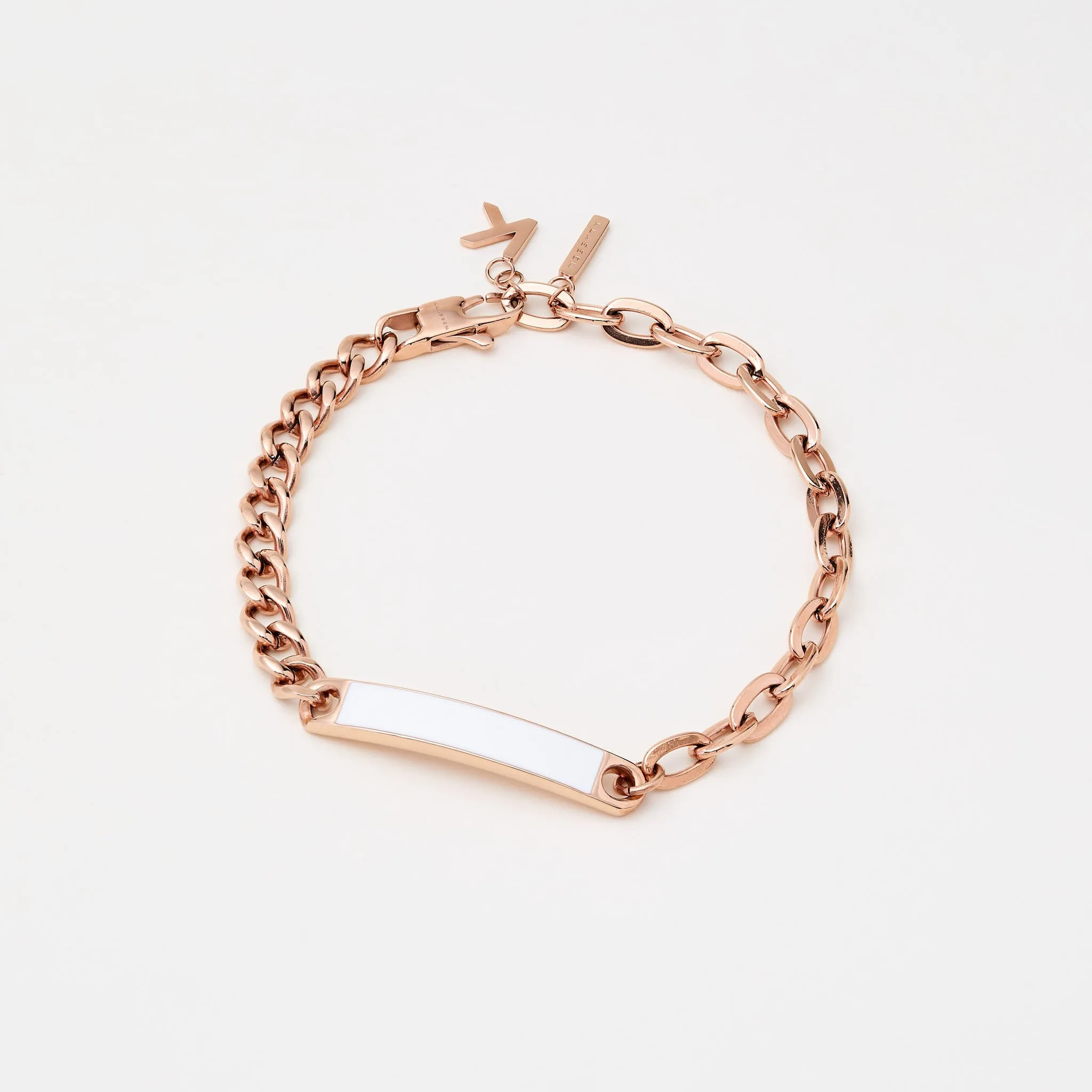 Spin Rose Gold Leather   Chain2Chain Bracelet Rose Gold White