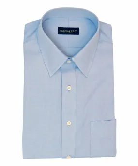 Tailored Fit Blue Solid Point Collar Supima® Cotton Non-Iron Pinpoint Oxford Dress Shirt (B/T)