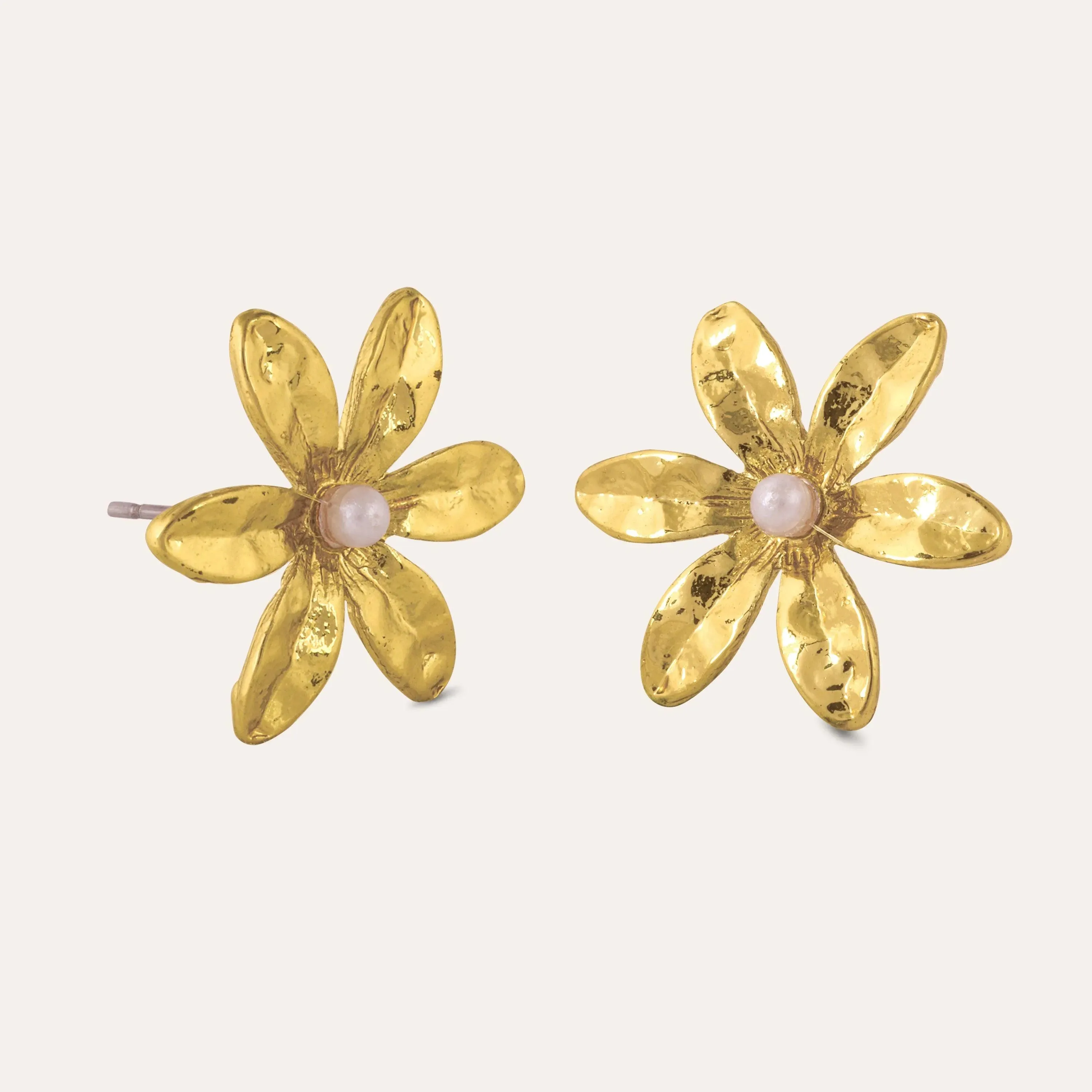 TFC Hibiscus Gold Plated Pearl Stud Earrings