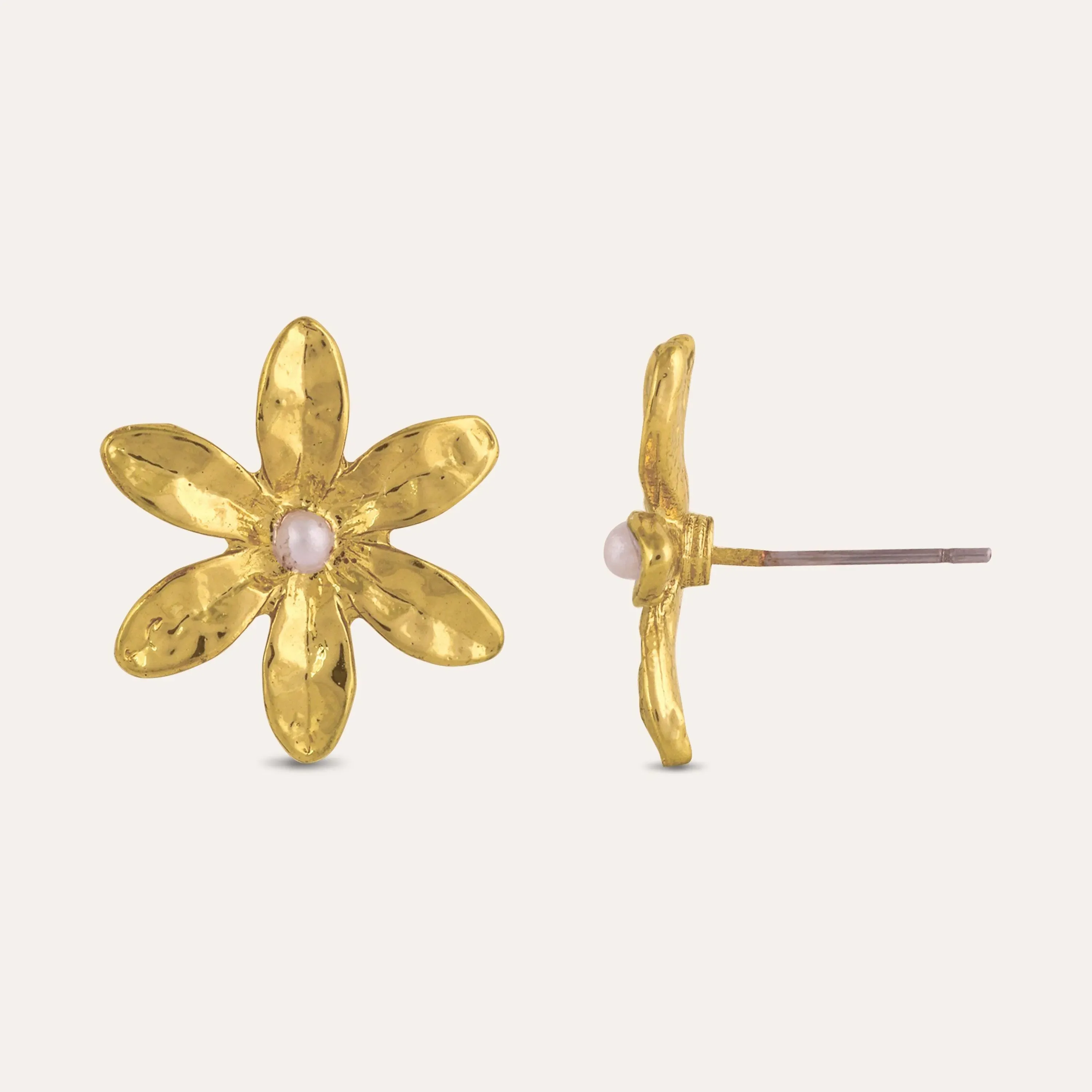 TFC Hibiscus Gold Plated Pearl Stud Earrings