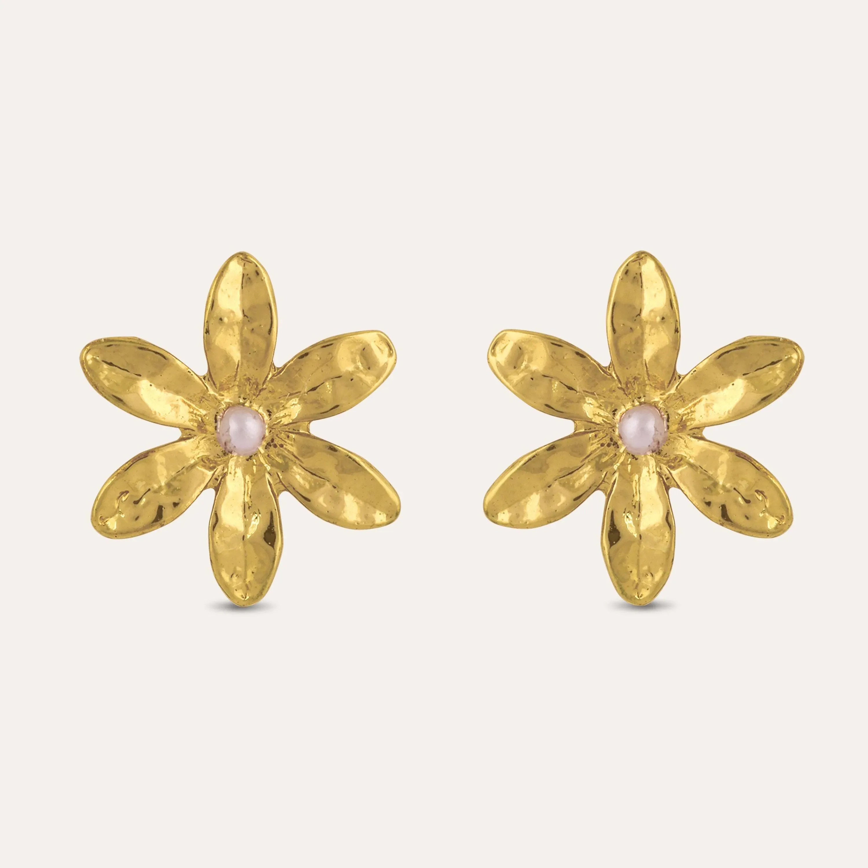 TFC Hibiscus Gold Plated Pearl Stud Earrings