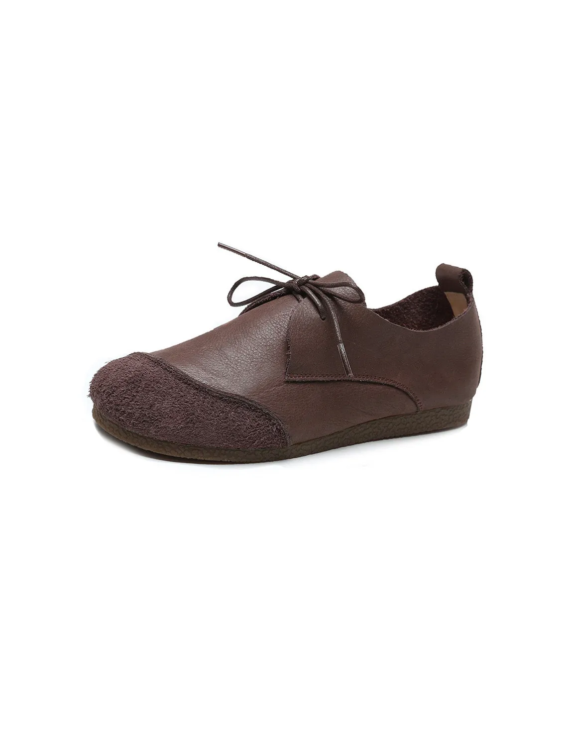 Toe Stitching Soft Leather Lace-up Retro Flat Shoes 35-41