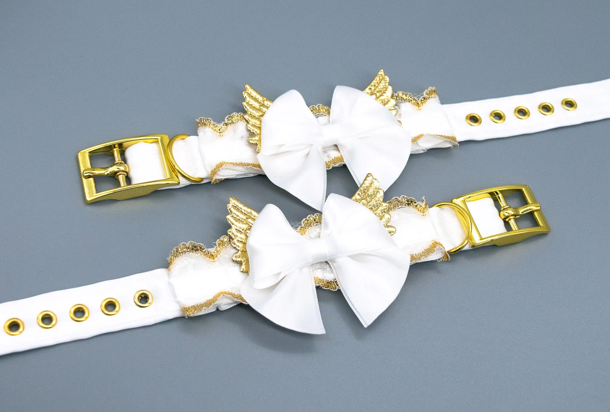 White Lace Winged BDSM Cuffs in Gold - No. 2
