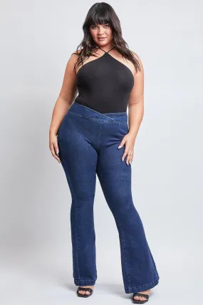 Women's Plus V-Front Pull On Flare Jeans-Sale