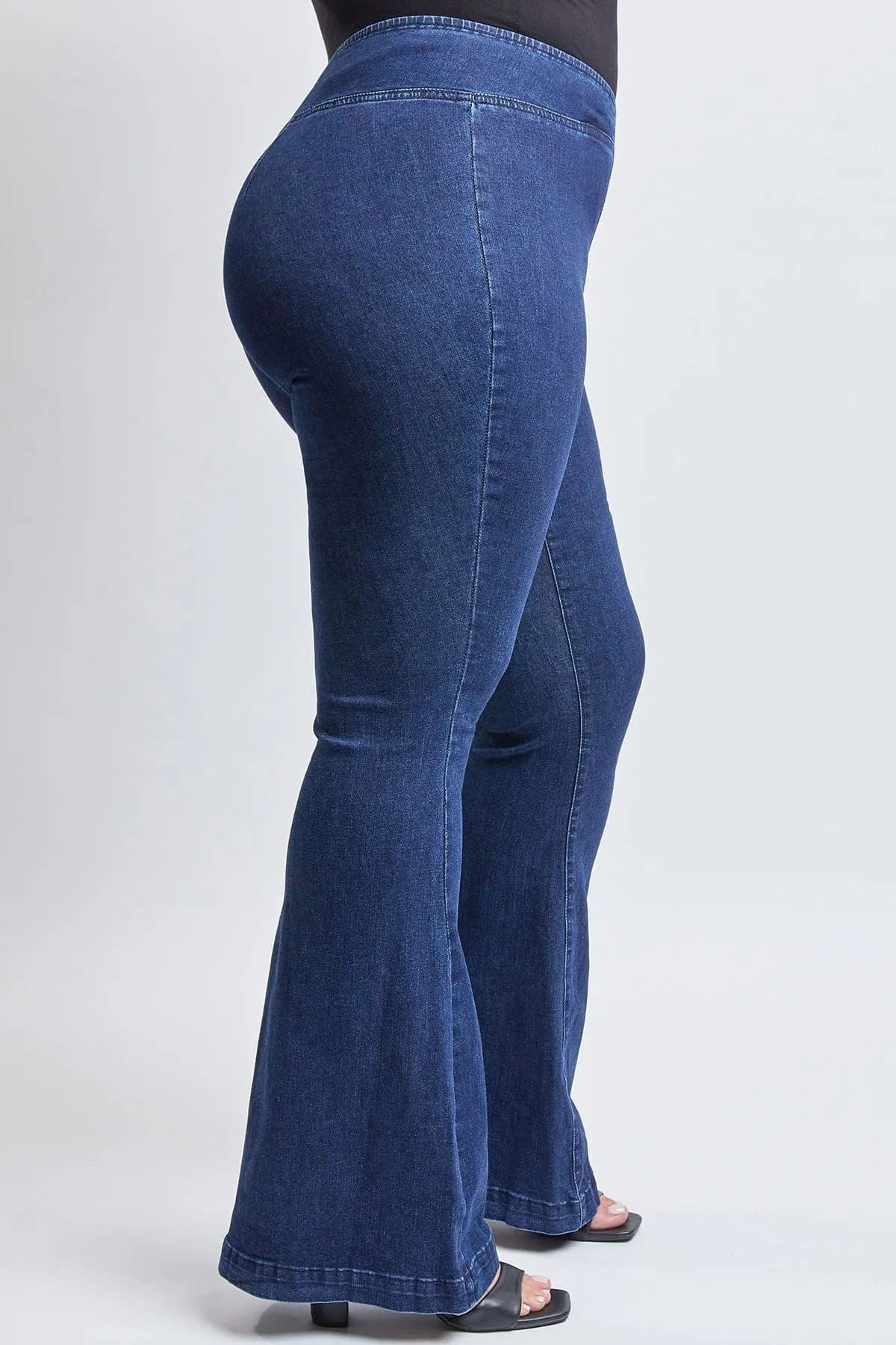 Women's Plus V-Front Pull On Flare Jeans-Sale