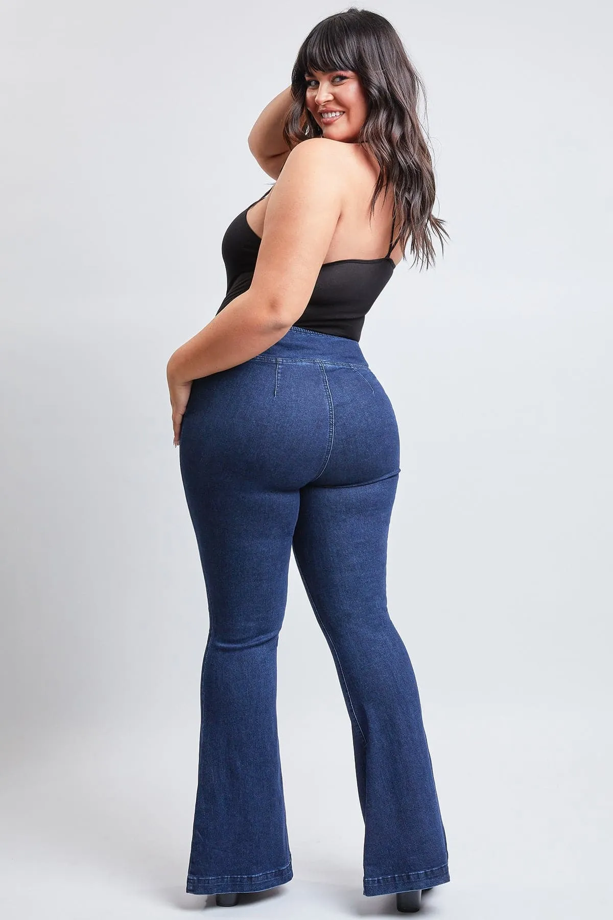 Women's Plus V-Front Pull On Flare Jeans-Sale