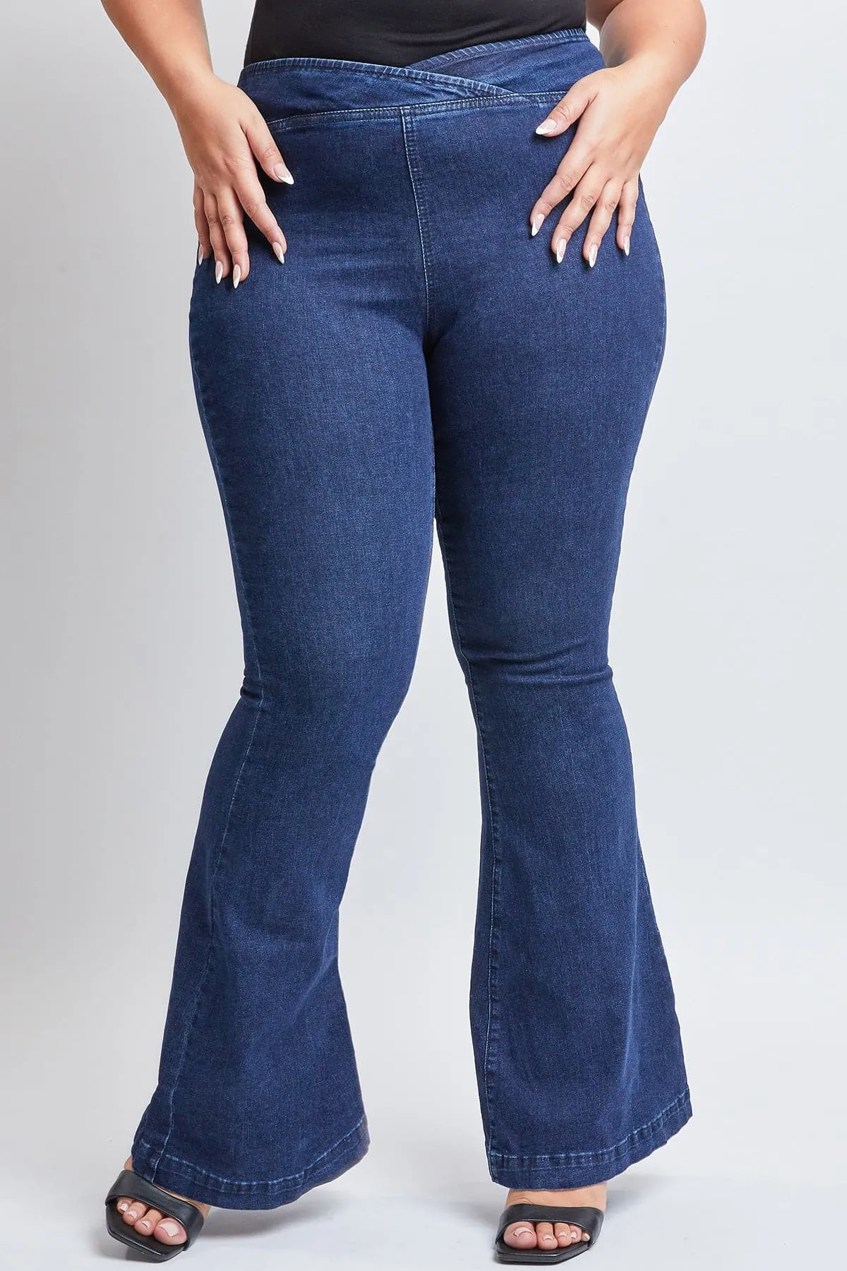 Women's Plus V-Front Pull On Flare Jeans-Sale