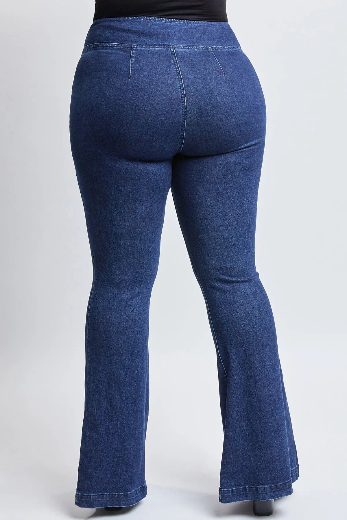 Women's Plus V-Front Pull On Flare Jeans-Sale